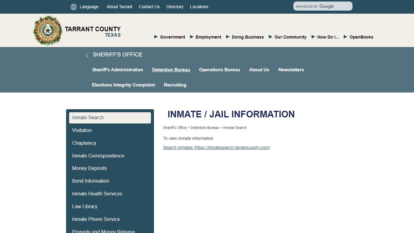 Inmate Search - Tarrant County TX